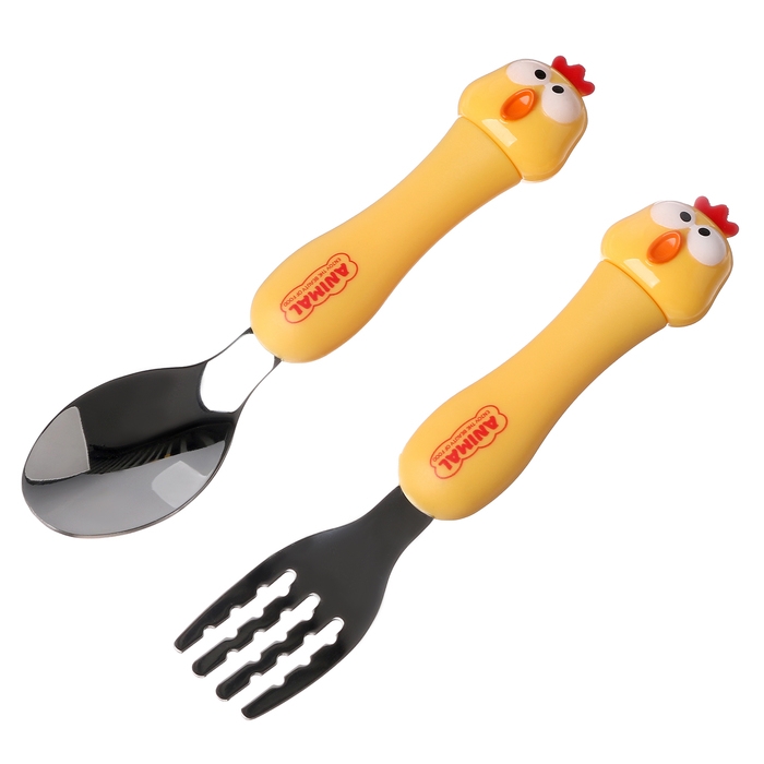 Набор детских столовых приборов в футляре &laquo;Курочки&raquo;, вилка, ложка