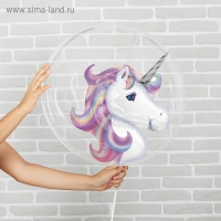 Шар полимерный 18" &laquo;Единорог&raquo;, шар в шаре, с палочкой, цвет фиолетовый