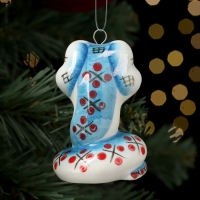 Новый год. Ёлочная игрушка символ года "Змей Улыбка синий", 7 см, фарфор