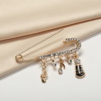 Булавка &laquo;Классика&raquo; нотки, 5,5 см, цвет бело-чёрный в золоте