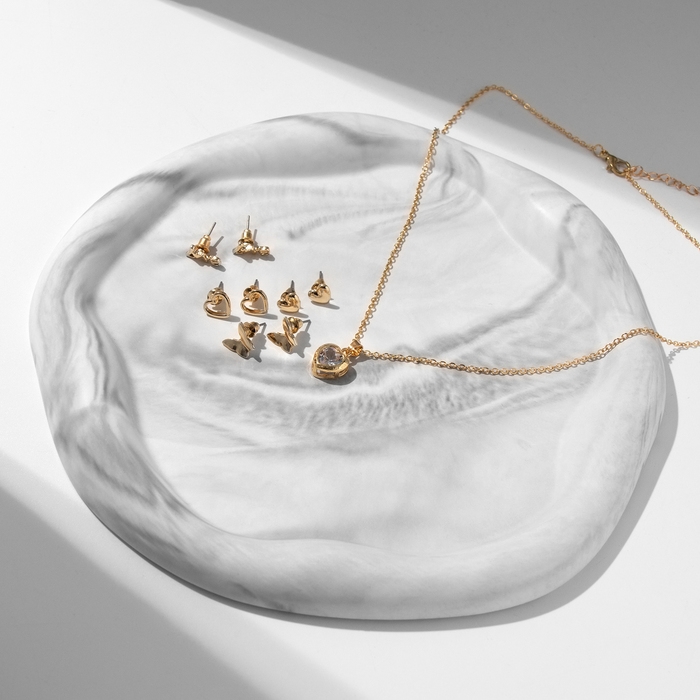 Гарнитур 5 предметов: серьги (4 пары), кулон &laquo;Минимал&raquo; сердечко, цвет золото, 40 см