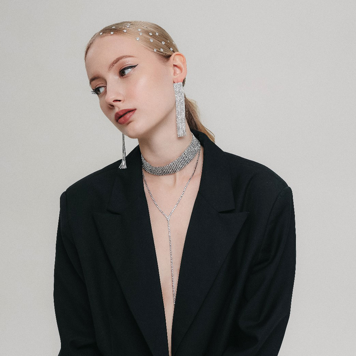 Чокер &laquo;Грация искр&raquo; узкий, цвет белый в серебре, L=31 см