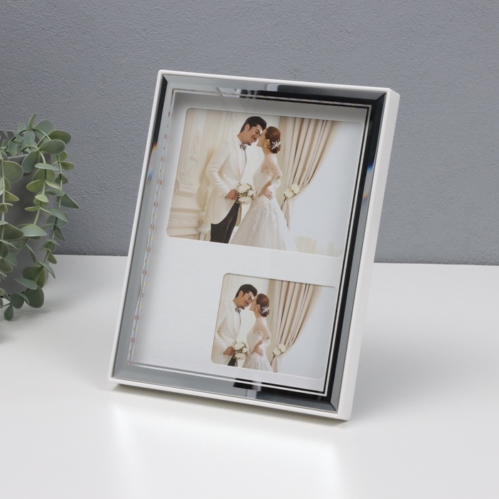 Фоторамка пластик на 2 фото 6х8,5 и 9х13 см "Яркие моменты" свет от USB, серебро 18х2х23 см   107050