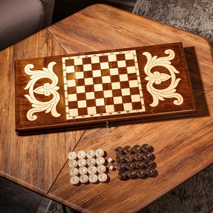 Нарды ручной работы Нарды ручной работы "Медведь", 60х30 см, с шахматным полем, массив ореха, Армения