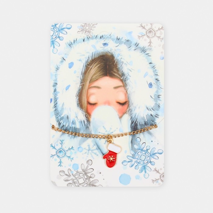 Новый год! Кулон &laquo;Варежка&raquo;, цвет красно-белый в золоте, 42 см