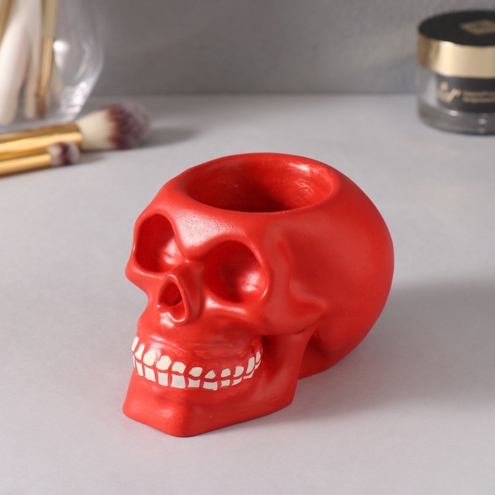 Предмет интерьера "Череп " 7*10см красный, белые зубы