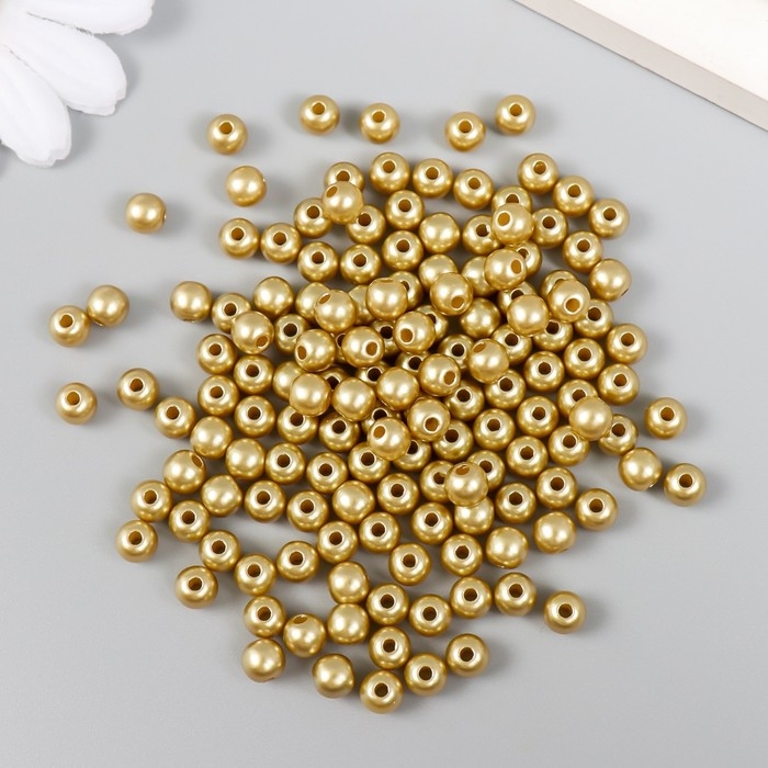 Набор бусин Набор бусин "Рукоделие" пластик, диаметр 6 мм, 25 гр, золотой