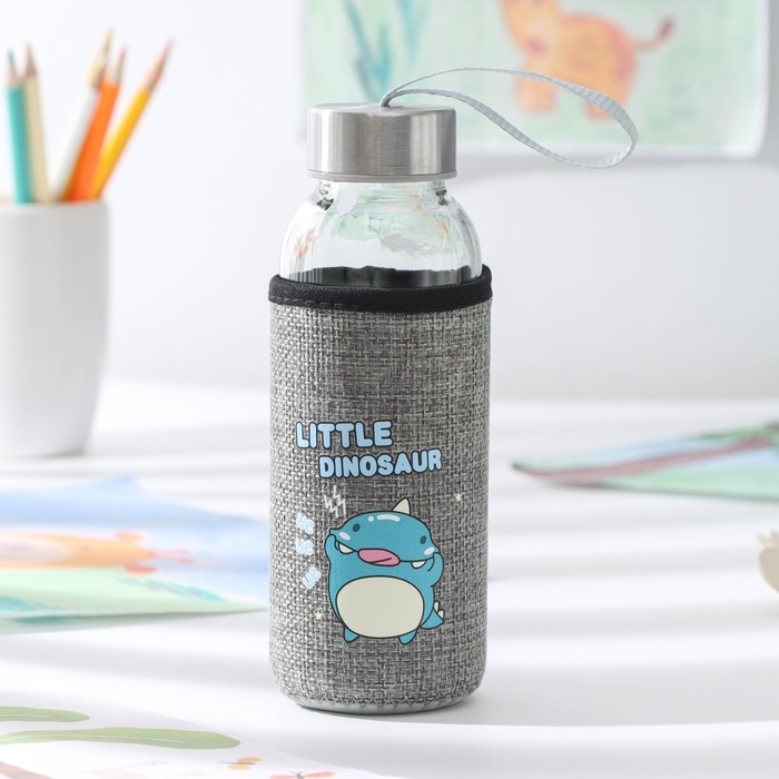 Бутылка для воды стеклянная в чехле «Дино», 300 мл, h=17 см, рисунок МИКС Бутылка для воды стеклянная в чехле «Дино», 300 мл, h=17 см, рисунок МИКС