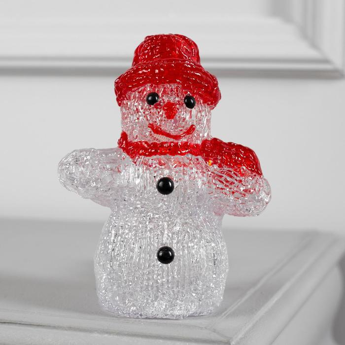 Светодиодная фигура &laquo;Снеговичок&raquo; 7 &times; 15 &times; 7 см, акрил, 8 LED, батарейки ААх2 (не в комплекте), свечение белое