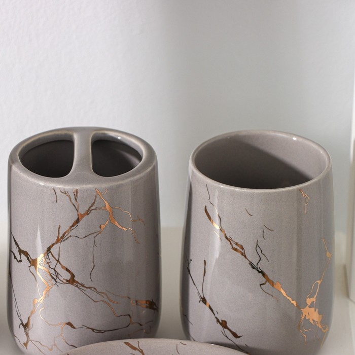 Набор аксессуаров для ванной комнаты SAVANNA &laquo;Гроза&raquo;, 4 предмета (мыльница, дозатор для мыла, 2 стакана), цвет серый