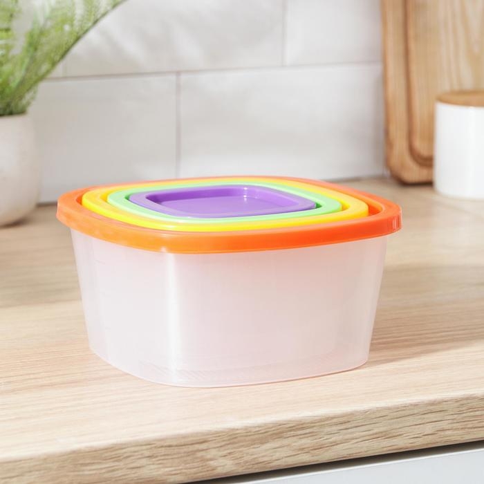 Набор пищевых контейнеров &laquo;BioFresh&raquo;, 4 шт: 0,23 л, 0,5 л, 0,9 л, 1,55 л, прозрачные, крышки микс