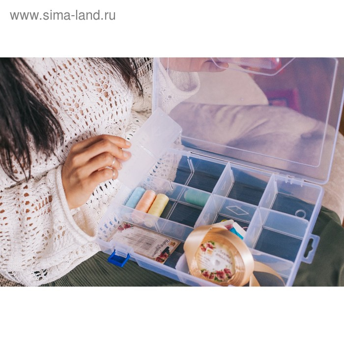 Органайзер для рукоделия, со съёмными ячейками, 10 отделений, 31 &times; 20,5 &times; 6 см, цвет прозрачный