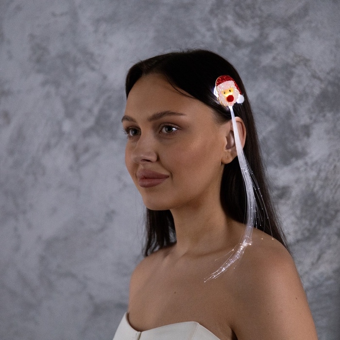 Заколка для волос светодиодная Заколка для волос светодиодная "Дед Мороз" 33x4.5 см, 1 LED, батарейки LR1130x2 (в комплекте), мерцание, свечение белое