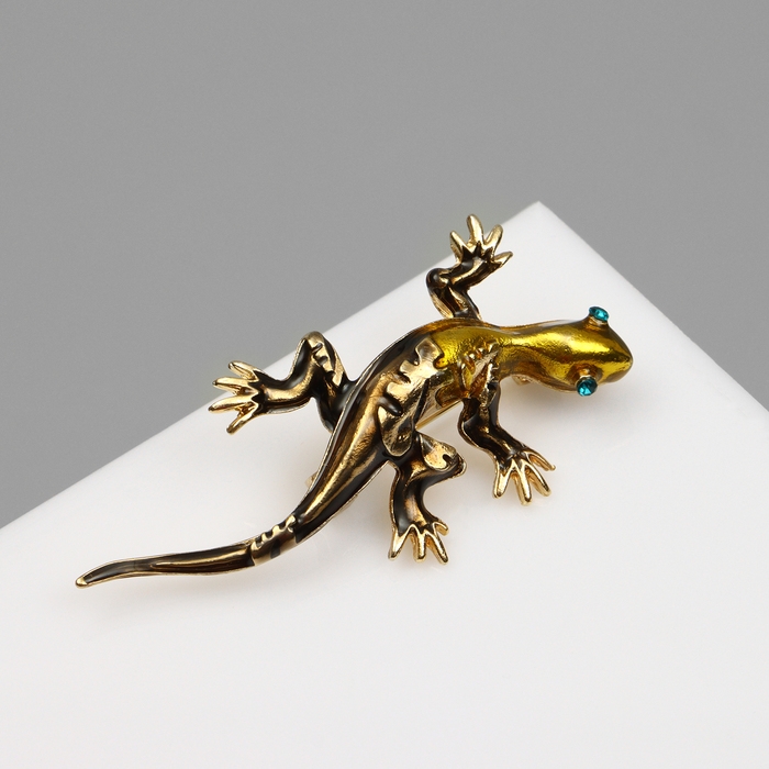 Брошь &laquo;Ящерица&raquo; дарк, цвет тёмно-зелёный в золоте