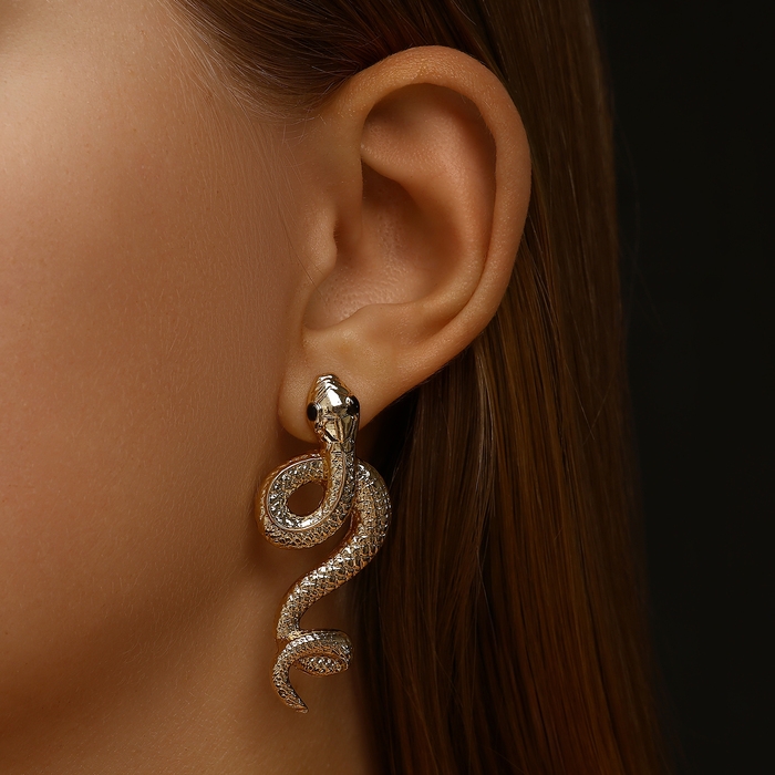 Новый год! Символ года 2025! Серьги металл &laquo;Змея&raquo; пламенное желание, цвет золото