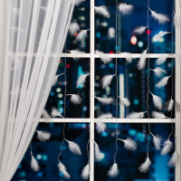 Гирлянда «Занавес» 3 × 1.4 м с насадками «Перья», IP20, прозрачная нить, 80 LED, свечение мульти (RG/RB), мигание, 220 В Гирлянда «Занавес» 3 × 1.4 м с насадками «Перья», IP20, прозрачная нить, 80 LED, свечение мульти (RG/RB), мигание, 220 В