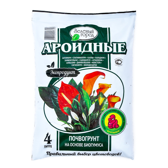 Почвогрунт на основе Биогумуса Почвогрунт на основе Биогумуса "Зеленый город", ароидные, 4 л
