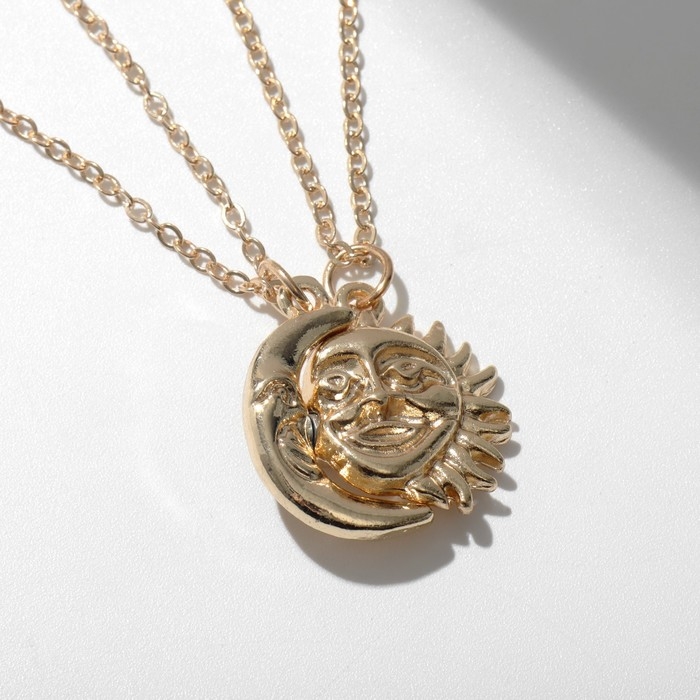 Кулоны &laquo;Неразлучники&raquo; солнце и луна, цвет золото, 45 см