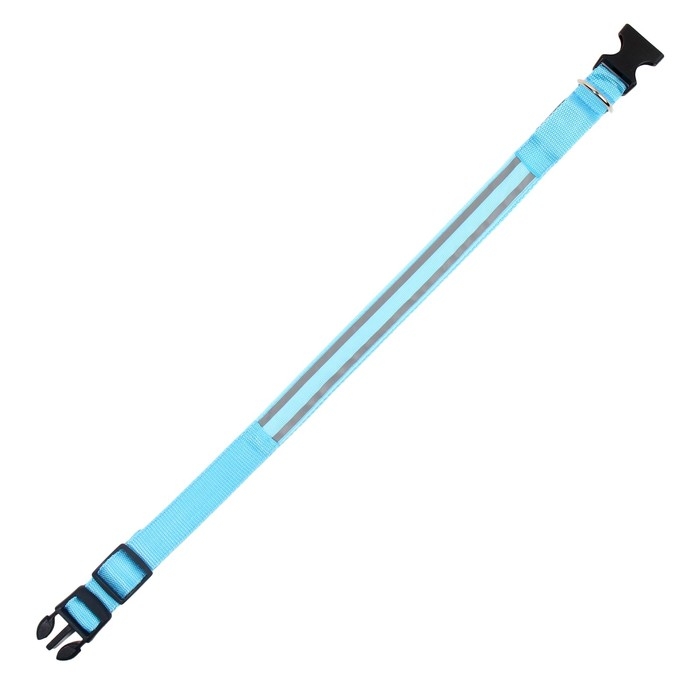 Ошейник с подсветкой Двойная полоса размер XL, ОШ 52-60 х 2,5 см, 3 режима свечения голубой