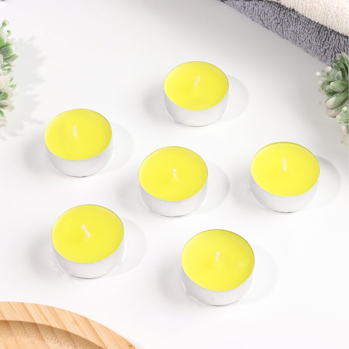 Набор чайных свечей ароматических "Лимон", 3,8х1,6 см, 3,5 ч, 12 г, 6 штук