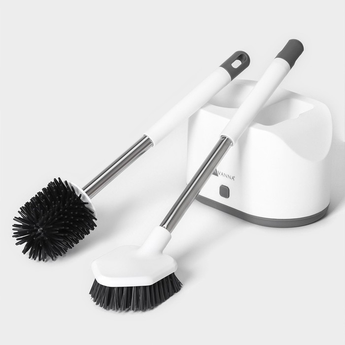 Ёршик для унитаза SAVANNA, силиконовый с щёткой, 18,9&times;12&times;40,5 см цвет белый