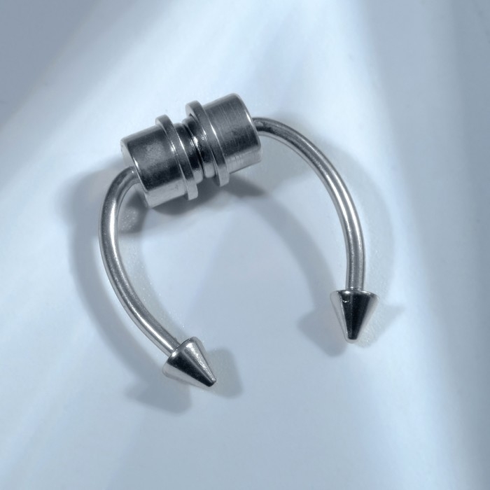 Пирсинг в нос (фейк для септума) со сменными насадками, на магните, L=17 мм, белый в серебре