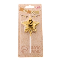 Свеча в торт на шпажке "Воздушный шарик.Звезда", цифра 2, 5,5 см, золотая Свеча в торт на шпажке "Воздушный шарик.Звезда", цифра 2, 5,5 см, золотая