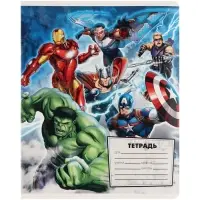 Тетрадь в клетку 12 листов, 5 видов МИКС, обложка мелованный картон, &laquo;Мстители&raquo;
