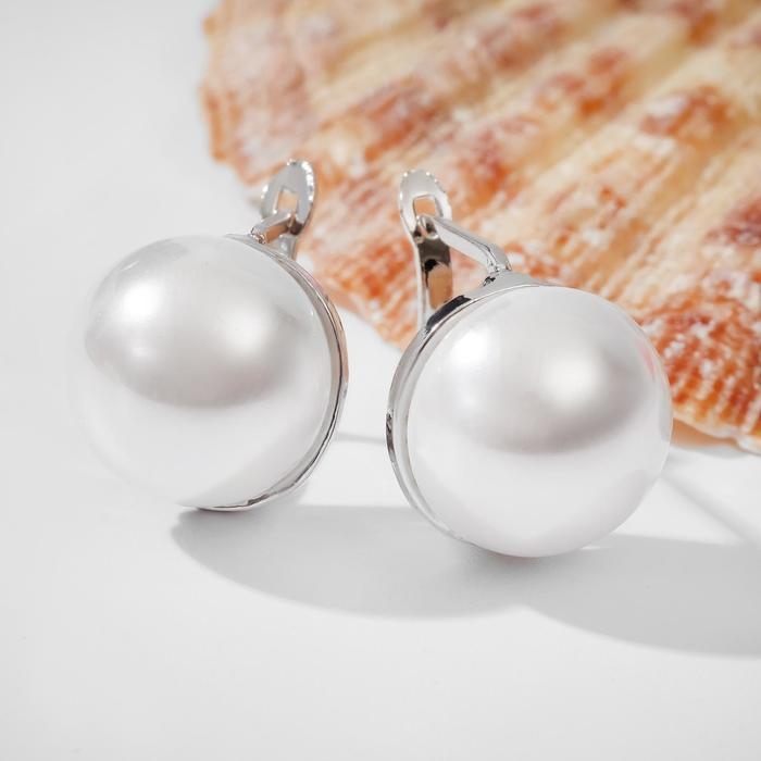 Серьги с жемчугом &laquo;Грейс&raquo; классика в огранке, цвет белый в серебре