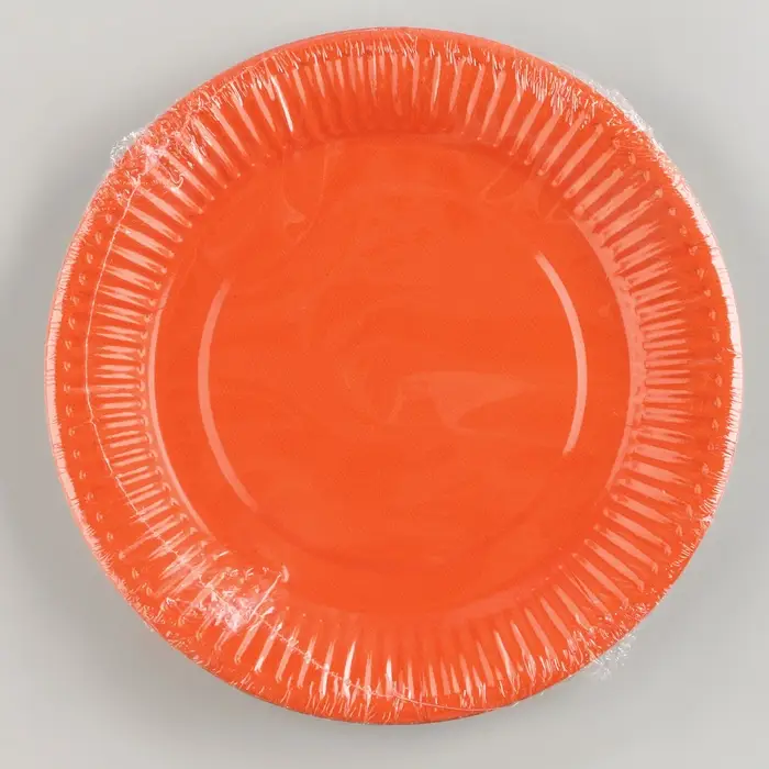 Тарелка одноразовая бумажная однотонная, оранжевая