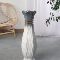 Ваза керамика напольная "Иниго" геометрия, 59х16 см, бело-серый