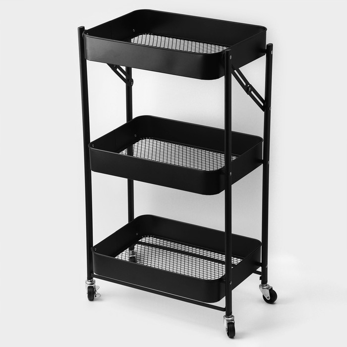 Этажерка напольная 3-х ярусная, 45,5&times;29,5&times;77,5 см, на колёсиках, цвет чёрный