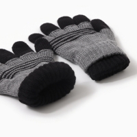 Перчатки детские двойные, чёрный/серый, размер 17