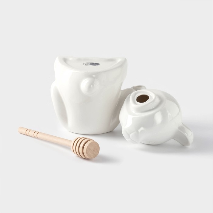 Ёмкость фарфоровая для мёда с ложкой BellaTenero &laquo;Мишка&raquo;, 280 мл, цвет белый