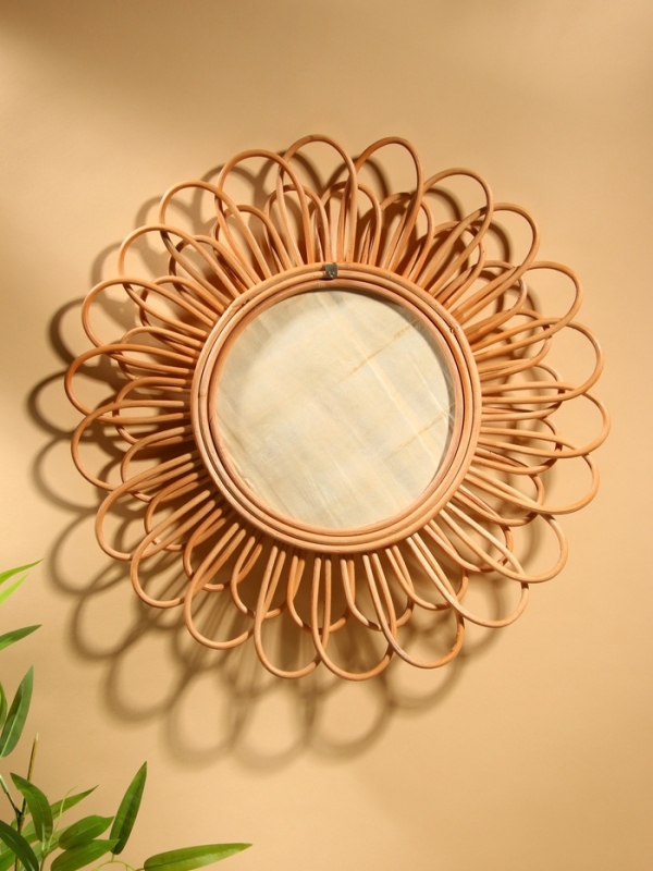 Зеркало настенное, 60&times;60&times;3 см, ротанг