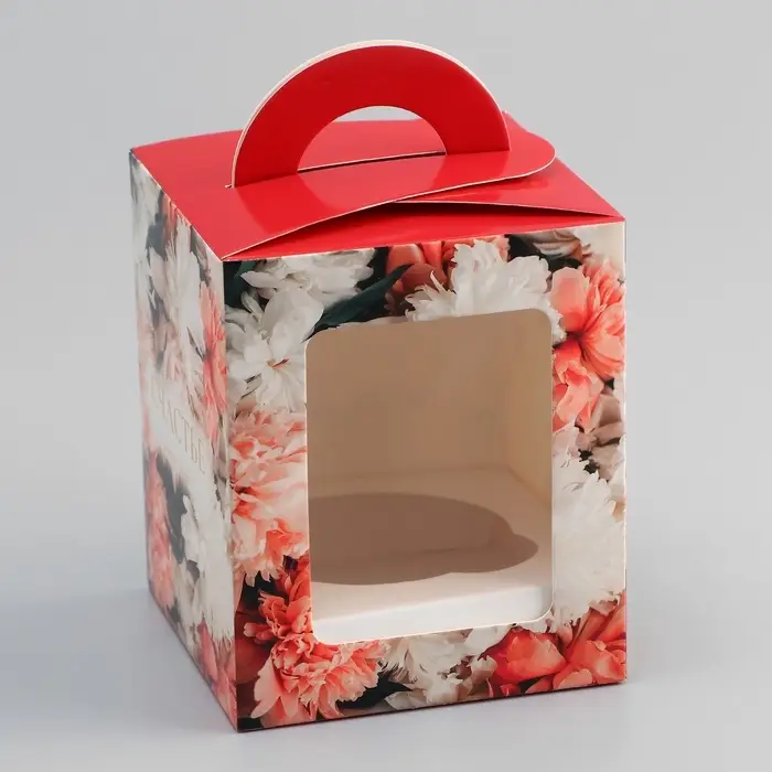 Коробка для 1 капкейка, &laquo;Цветочки&raquo;, 9.2&times;9.2&times;11.1 см