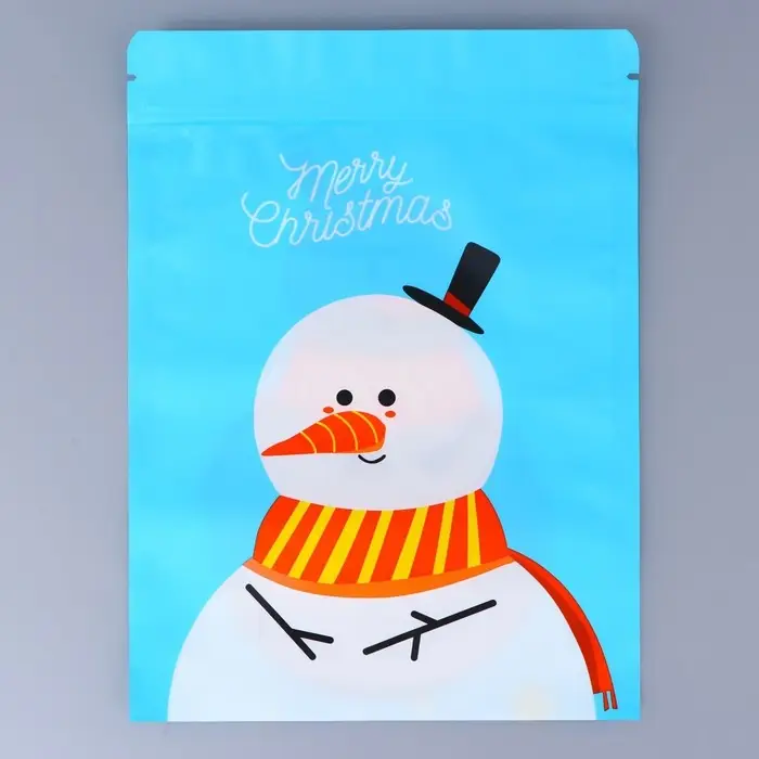 Пакет подарочный, с zip-lock застежкой, "Снеговик с шарфом", 16 х 21,5 &plusmn; 1см.