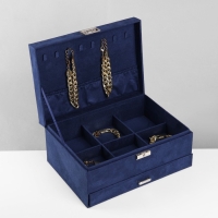 Подставка для украшений &laquo;Шкатулка&raquo; 2-х уровневая, флок, 24,5&times;17&times;12 см, цвет синий