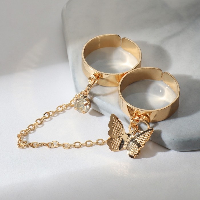 Набор колец 2 штуки «Тренд» лёгкость, цвет золото, безразмерные Набор колец 2 штуки «Тренд» лёгкость, цвет золото, безразмерные