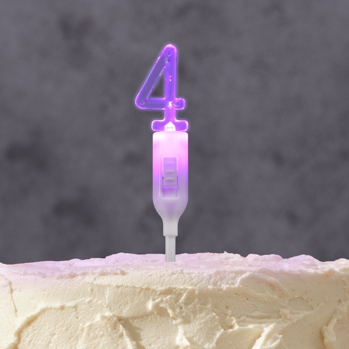 Светодиодная свеча Светодиодная свеча "Цифра 4", 14.5 см, от батареек LR1130х3 (в комплекте), свечение мульти (RGB)