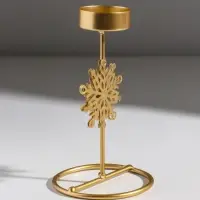 Подсвечник металл на 1 свечу "Снежинка" золото d=4,5 см 8,5х8,5х16 см