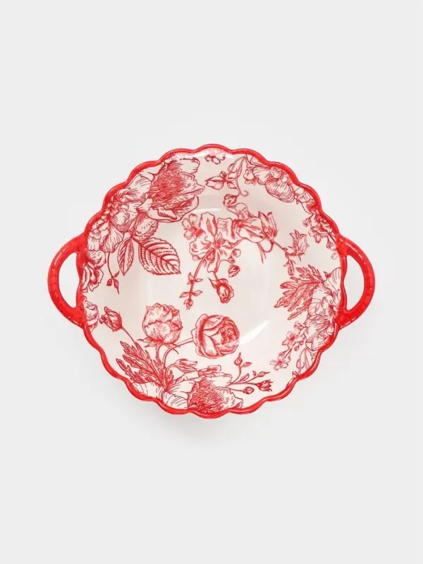 Бульонница с ручками Botanica, 20&times;17&times;6 см, фарфор, белая, красная