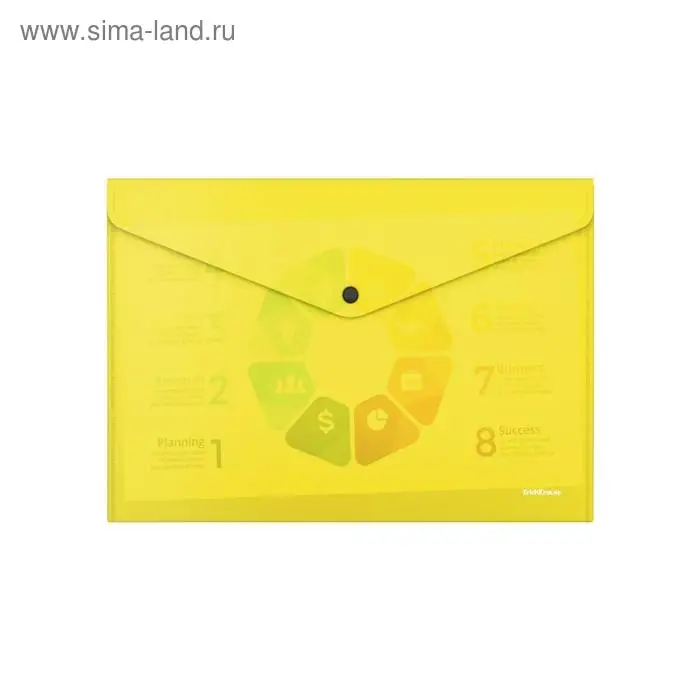 Папка-конверт на кнопке А4, 180 мкм, ErichKrause Glossy Neon, глянцевая, пластиковая, полупрозрачная, микс
