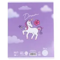 Тетрадь в линейку 24 листа, 5 видов МИКС, тиснение, обложка мелованный картон, &laquo;Минни Маус и единорог&raquo;