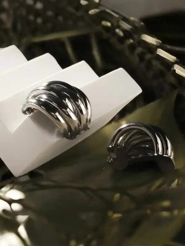 Серьги металл "Кольца" 6 рядов, тренд, цвет золото