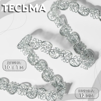 Тесьма декоративная, 12 мм, 10 &plusmn; 1 м, цвет серебряный