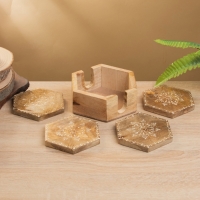 Подставка под горячее (набор 4 шт) "Пряник" дерево манго 15х13х5 см