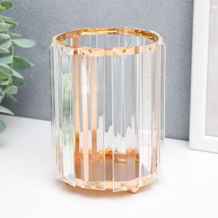 Подсвечник металл на 1 свечу "Кристаллы" круг золото 13х10х10 см