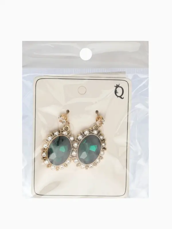 Серьги со стразами "Овал грань", цвет изумрудный в золоте