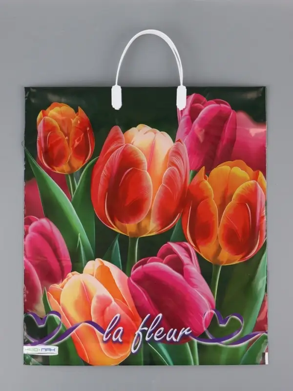 Пакет "Яркие тюльпаны, полиэтиленовый с вырубной ручкой, пласт. 38х44 см, 90 мкм